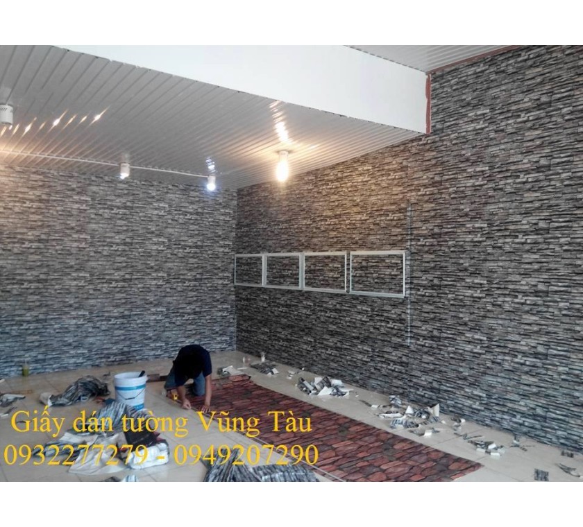 giấy dán tường 3D giả đá cho tiệm tóc